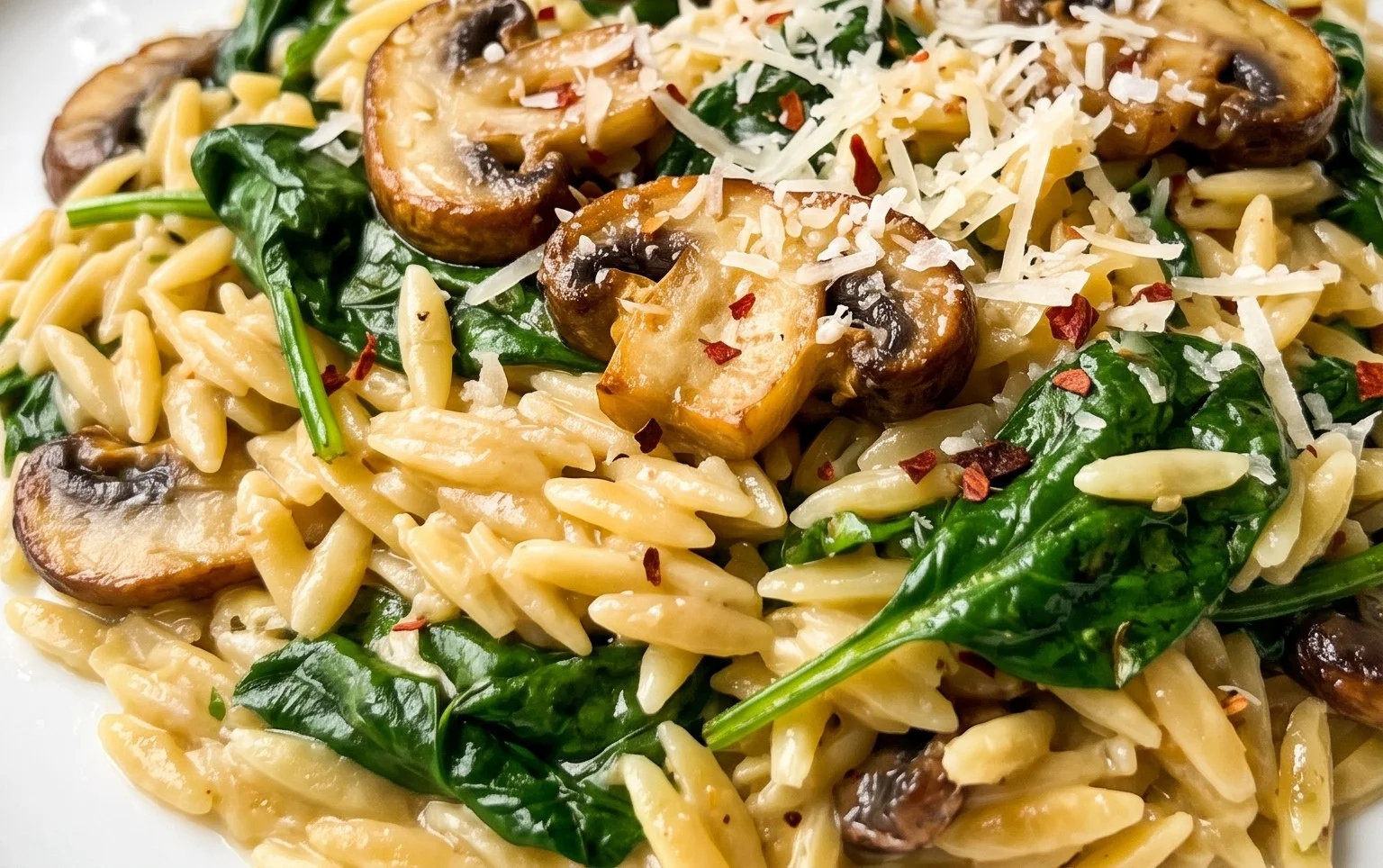 Garlic Butter Orzo with Mushrooms and Spinach