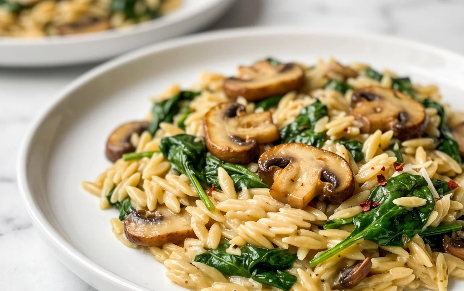 Garlic Butter Orzo with Mushrooms and Spinach